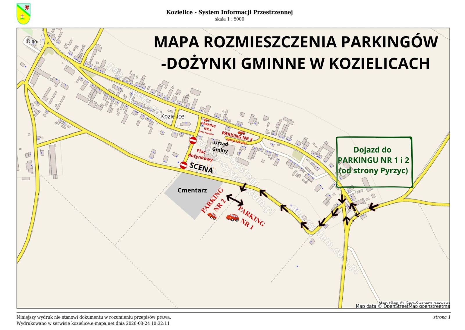 Zdjęcie: Mapa rozmieszczenia parkingów - Dożynki Gminne w Kozielicach