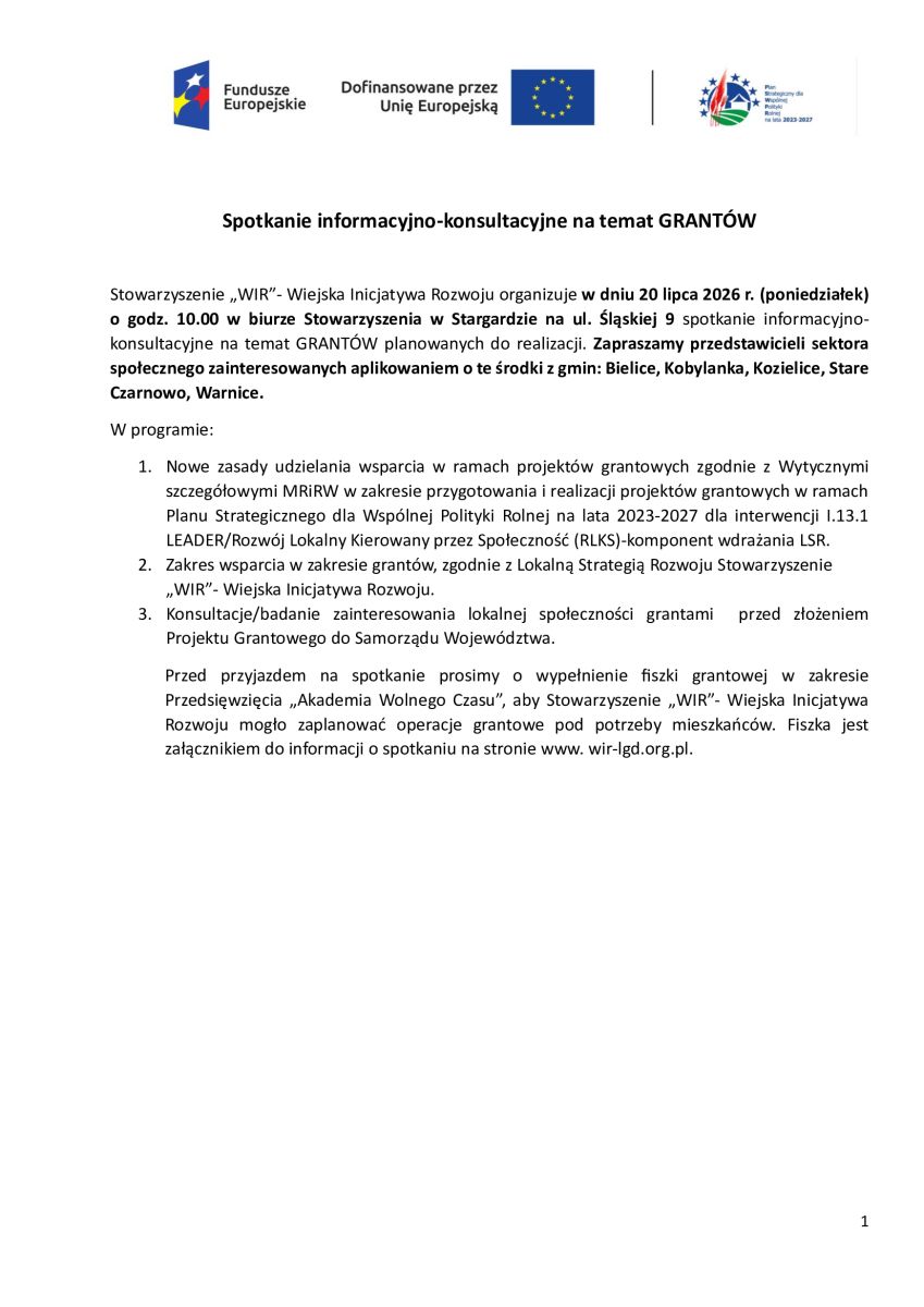 Zdjęcie: Spotkanie informacyjno-konsultacyjne na temat GRANTÓW