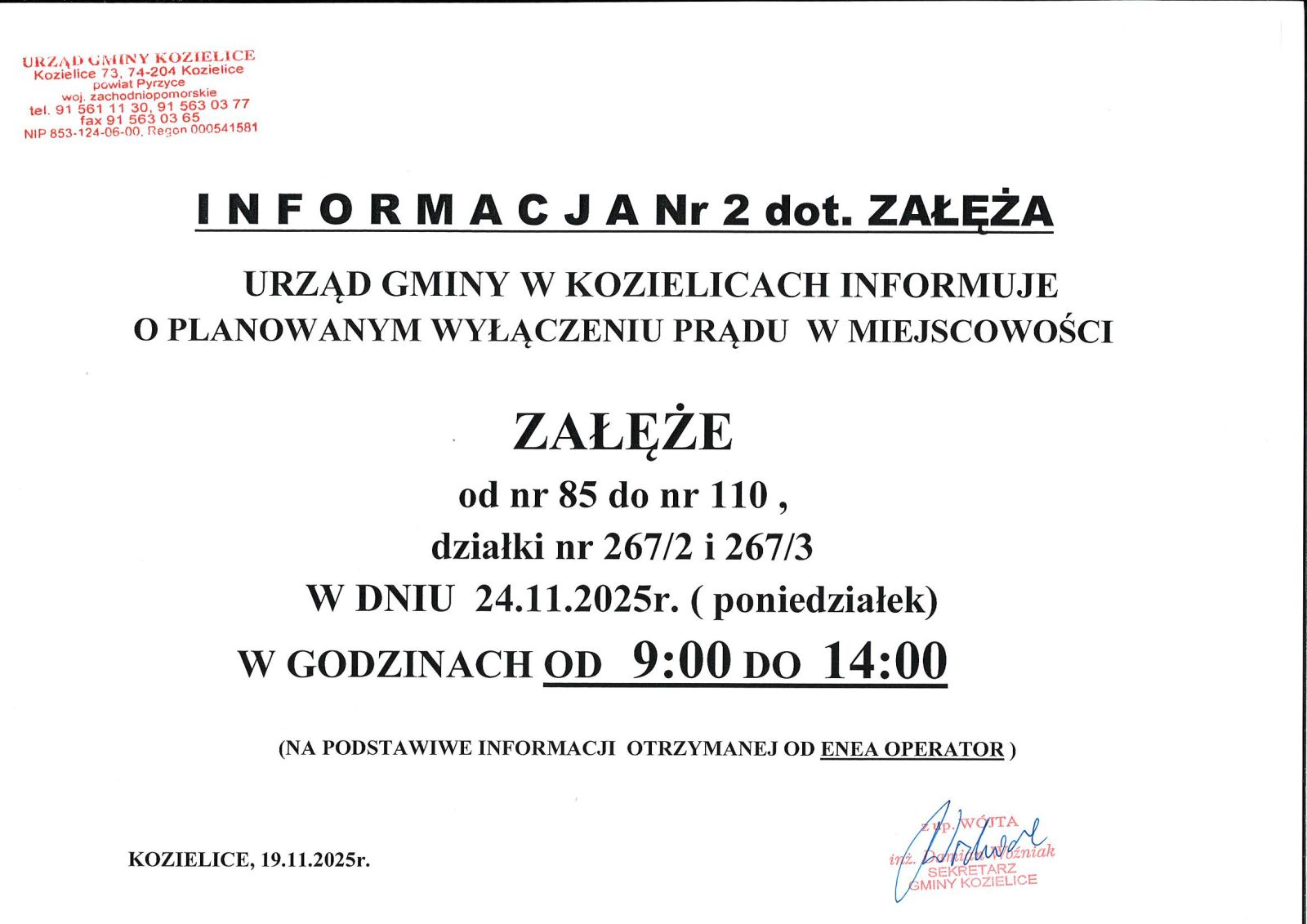 Zdjęcie: INFORMACJA Nr 2 dot. ZAŁĘŻA