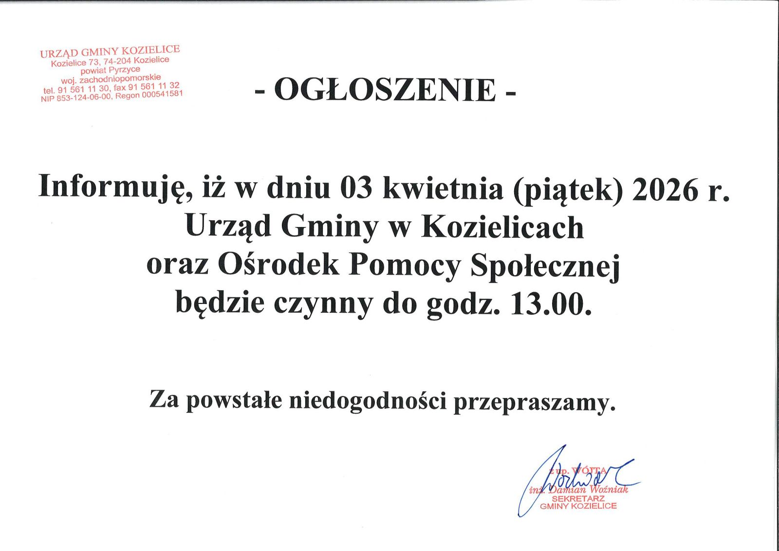 Zdjęcie: - OGŁOSZENIE -