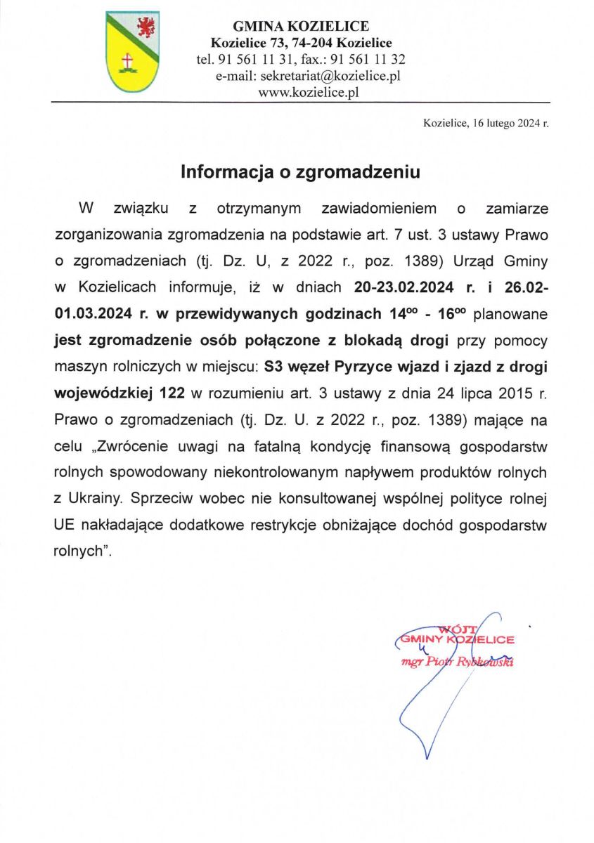 Zdjęcie: Informacja o zgromadzeniu