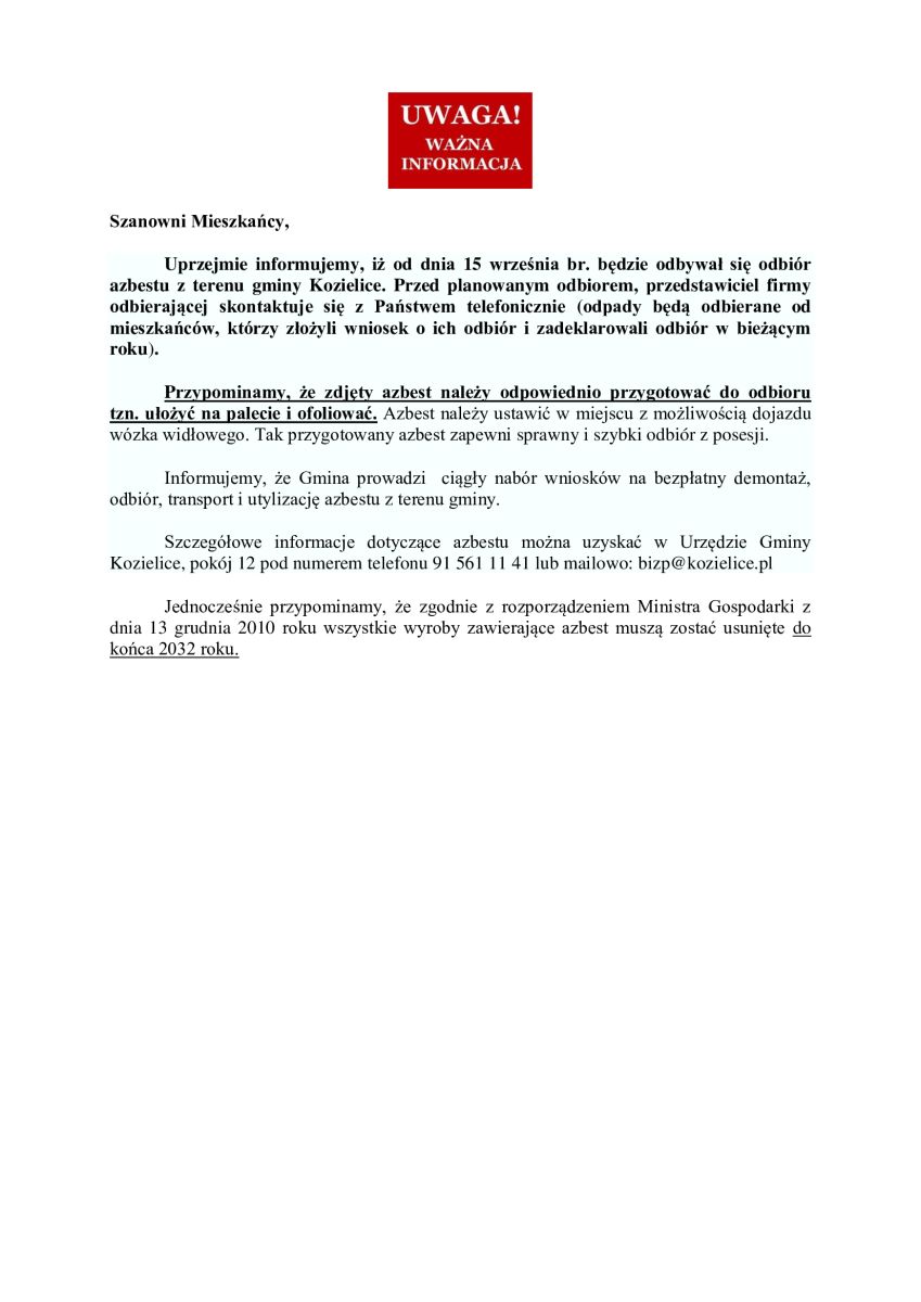 Zdjęcie: Ważna informacja !