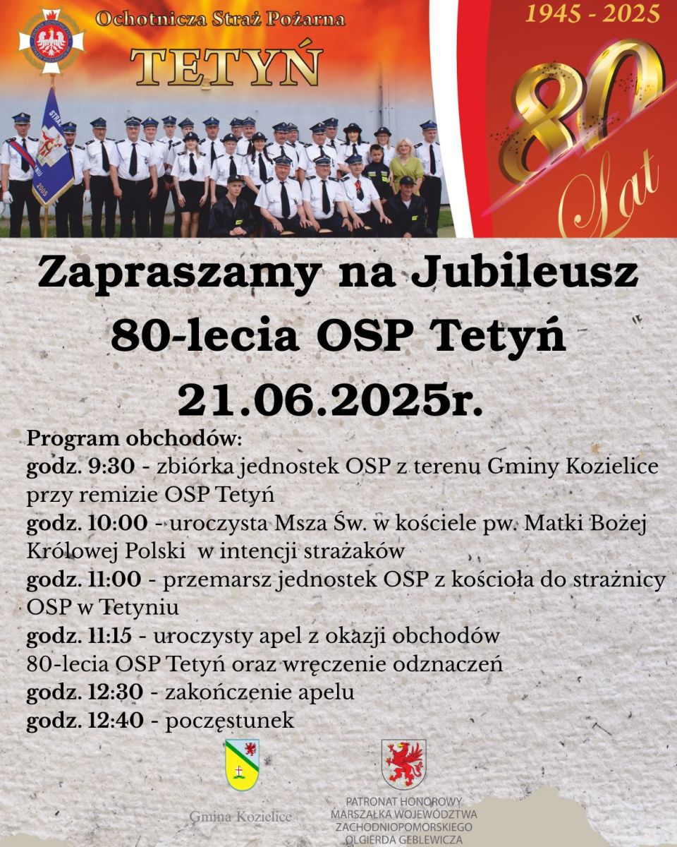 Zdjęcie: Zapraszamy na Jubileusz 80-lecia OSP Tetyń  21.06.2025r.