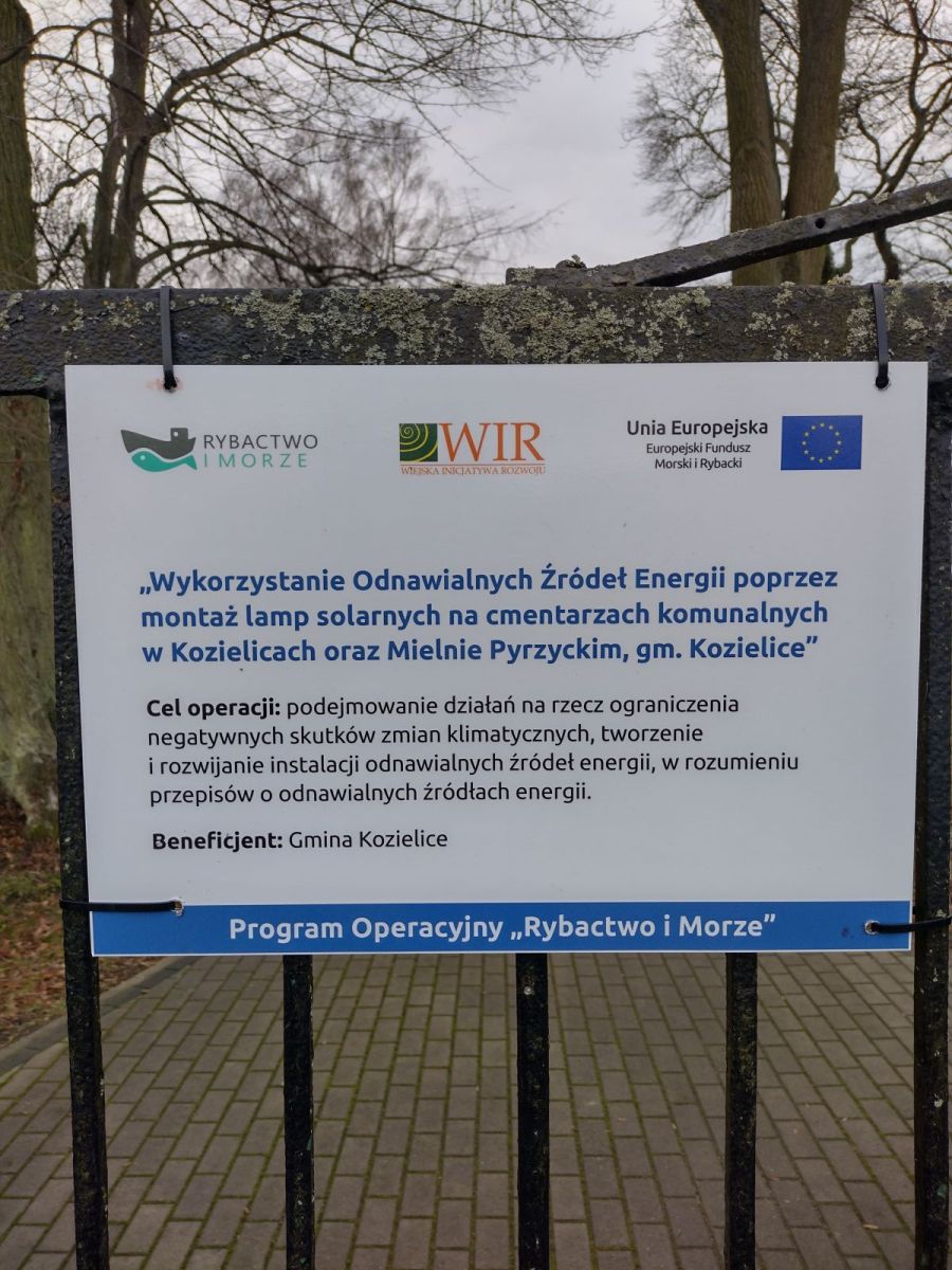 Zdjęcie: Wykorzystanie Odnawialnych Źródeł Energii poprzez montaż lamp solarnych na cmentarzach komunalnych w Kozielicach oraz Mielnie Pyrz., gm. Kozielice