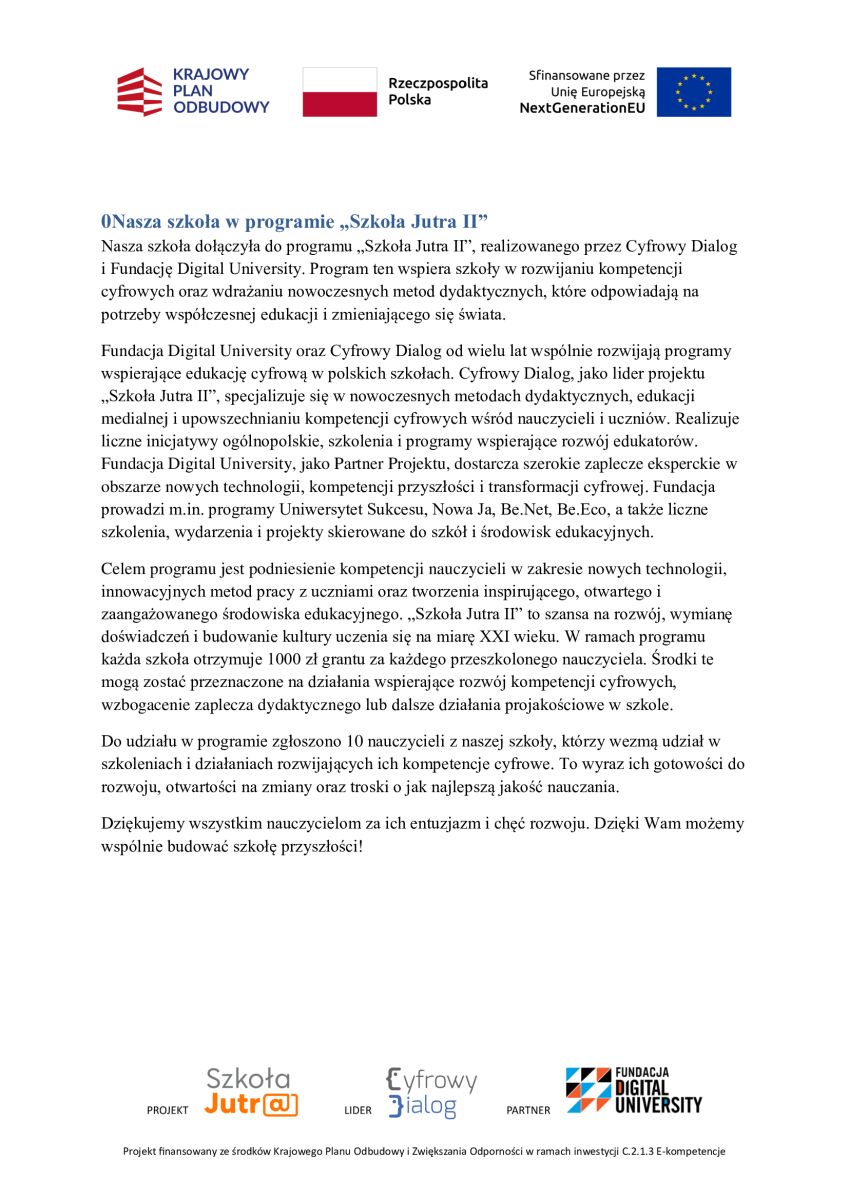 Zdjęcie: Nasza szkoła w programie 